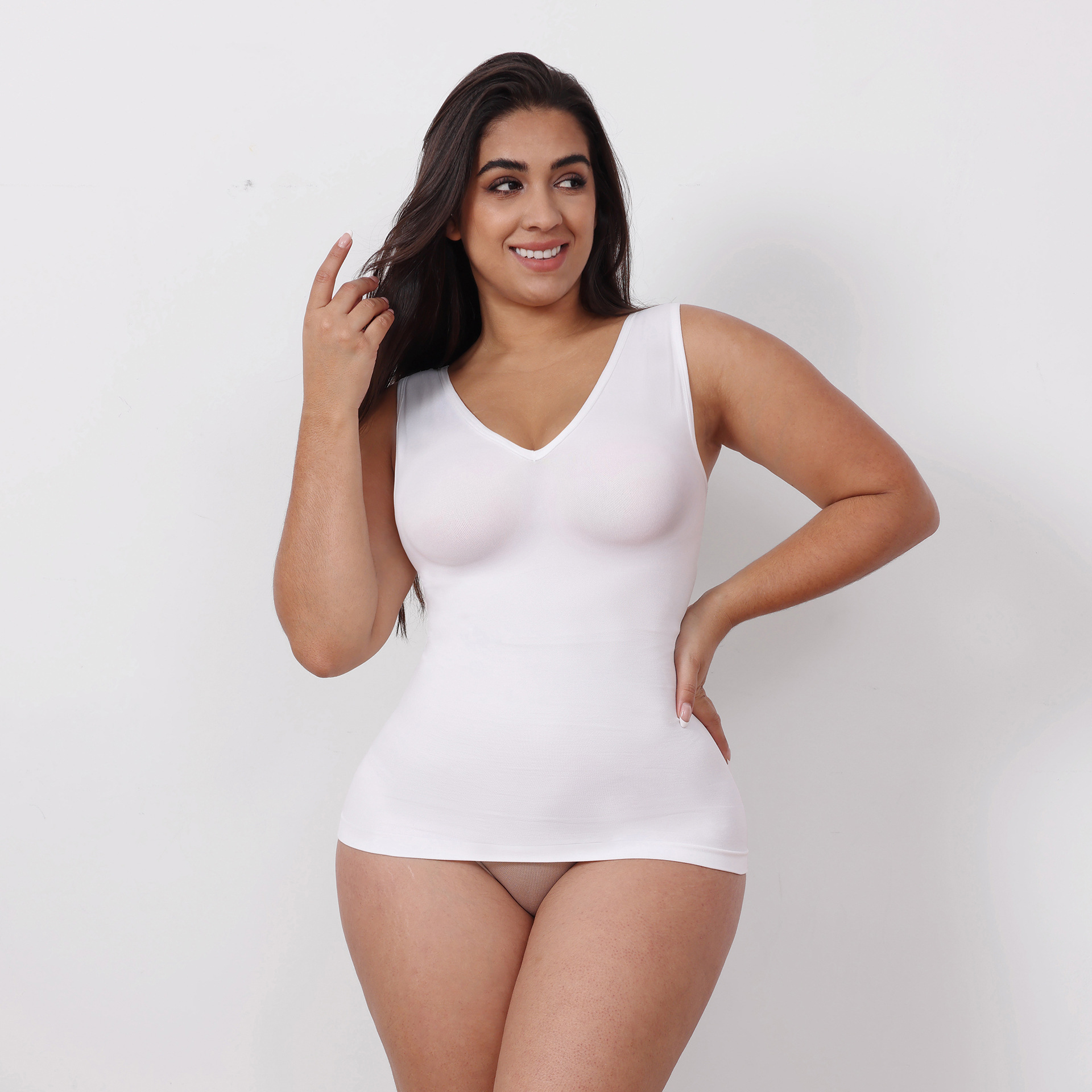 Womens Tummy Control Shaping Tank Top - V-Neck Body Shaper Slimming Underwear